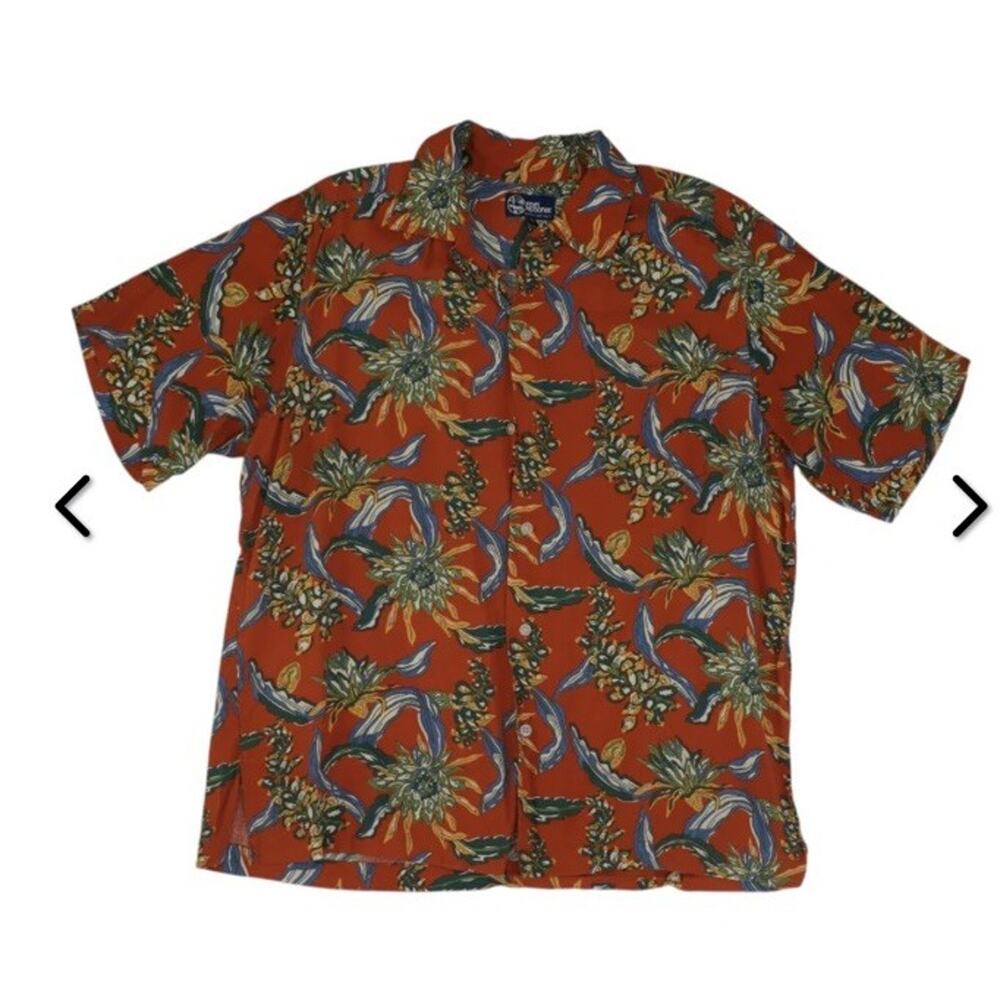 Reyn Spooner Button Short Sleeve Shirt Made Hawaii Large Orange Hawaiian